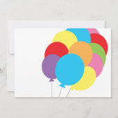 ぜひお越しください！お誕生日おめでとう！虹色の風船とガーランド 招待状 (裏面)