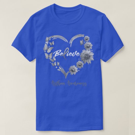 ぜんそく認識度ハートバタフライサンフラワー Tシャツ (デザイン正面)