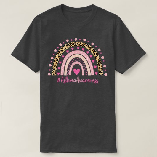 ぜんそく認識度ピンクハートヒョウ虹ぜんそく Tシャツ (デザイン正面)
