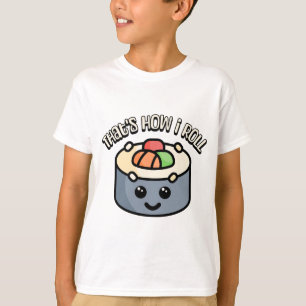 そうやって転がる！可愛くてプンニな寿司マンガ Tシャツ