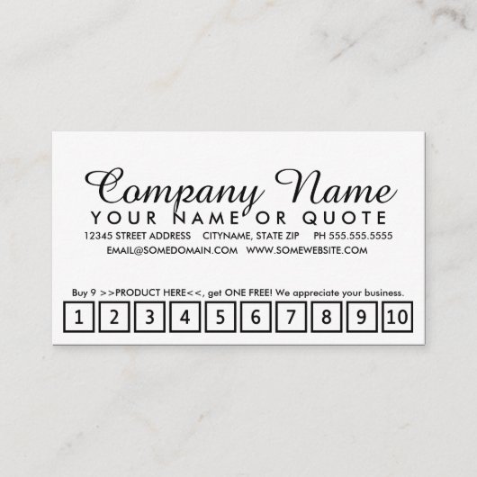 そう多数はあなたのロイヤリティ(パンチカード)のために感謝していしていますyous ロイヤリティカード (正面)