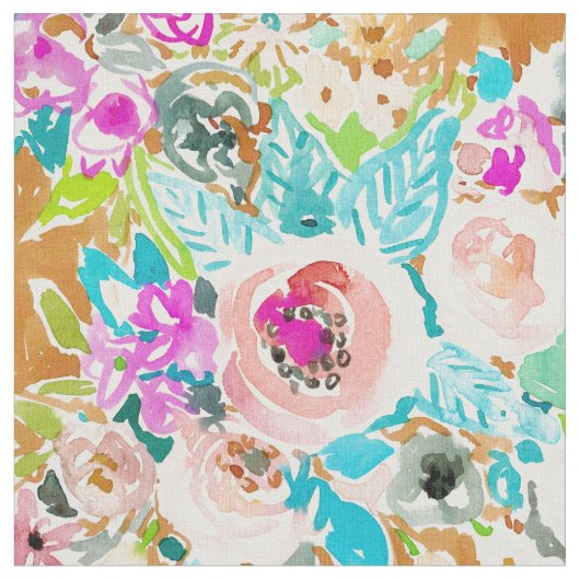 そう甘美でカラフルなBohoの花柄の水彩画 ファブリック (クローズアップ)