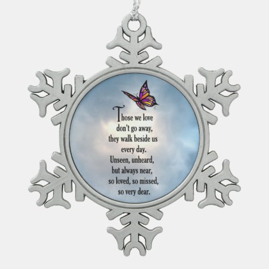 そう"愛される蝶" スノーフレークピューターオーナメント (正面)