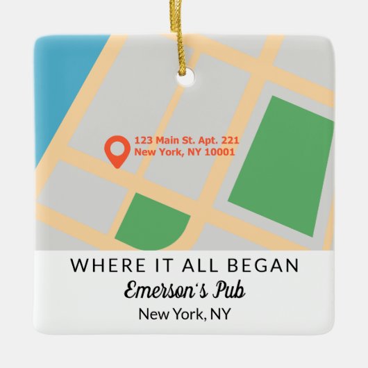 そこですべてがカップル記念クリスマスを始めた セラミックオーナメント (正面)