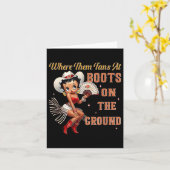 そこで彼らは地面に靴を履いて女性のカーボーイにファンを カード (黄色い花)