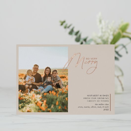 そこミニマル非常メリーベージュバラ金ゴールド 箔シーズンカード (立ち正面)