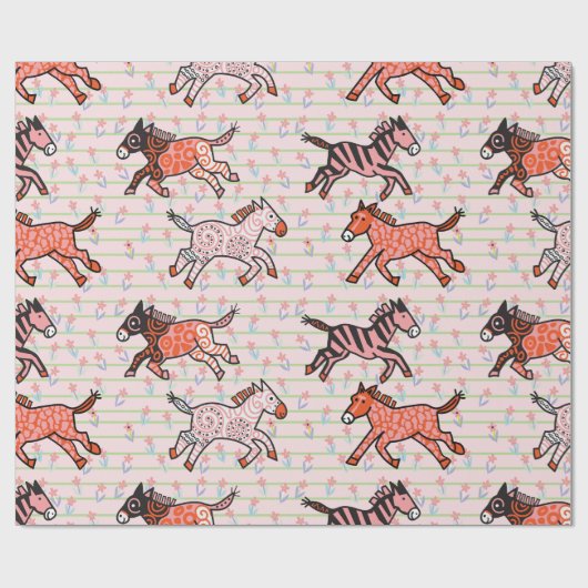 そしお洒落てスタイルよくはしゃぐ化されたシマウマ ラッピングペーパー (フラット)