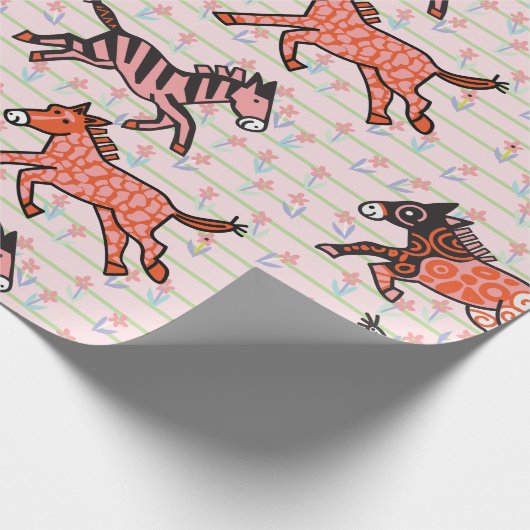そしお洒落てスタイルよくはしゃぐ化されたシマウマ ラッピングペーパー (角)