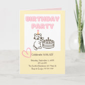 そしておもしろいかわいい猫&ケーキ誕生日招待状 カード (正面)