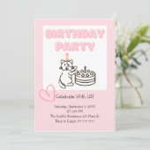 そしておもしろいかわいい猫&ケーキ誕生日招待状 招待状 (スタンド正面)