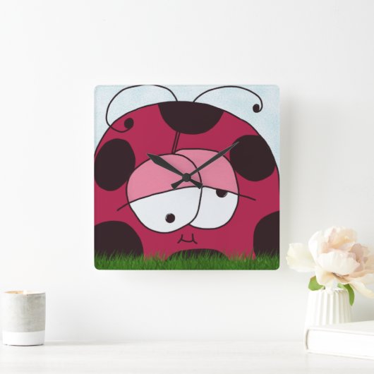 そしておもしろいぽちゃぽちゃのレディバグ スクエア壁時計 (ホーム)