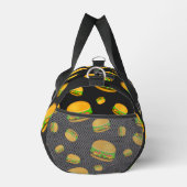 そしておもしろいクールおいしいバーガーパターンのダークグレー ダッフルバッグ (右)