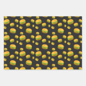 そしておもしろいクールおいしいバーガーパターンのダークグレー ラッピングペーパーシート (正面3)