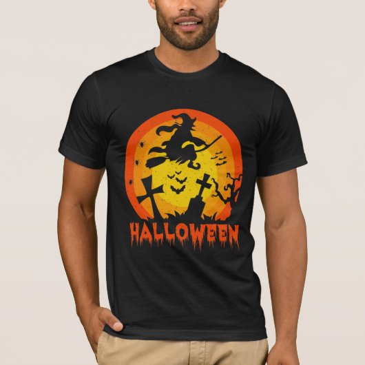 そしておもしろい怖いハロウィーンの魔女の衣装 Tシャツ (正面)