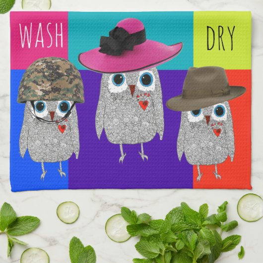 そしてお洒落かわいい賢いフクロウのキッチンタオル キッチンタオル (折り畳み)