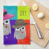 そしてお洒落かわいい賢いフクロウのキッチンタオル キッチンタオル (四つ折り)