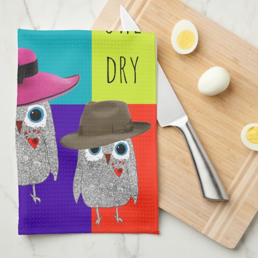 そしてお洒落かわいい賢いフクロウのキッチンタオル キッチンタオル (四つ折り)