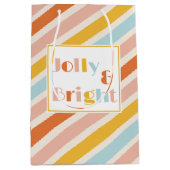 そしてすてき明るいカラフルのストライプクリスマス ミディアムペーパーバッグ (正面)