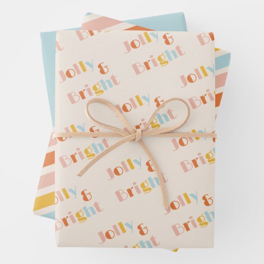 そしてすてき明るいカラフルレトロストライプクリスマス ラッピングペーパーシート (インサイチュ)