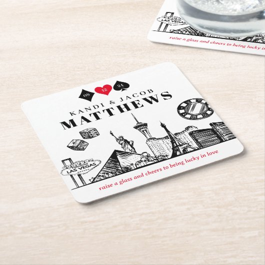 そしてエレガントおもしろいラスベガス結婚の スクエアペーパーコースター (アングル)