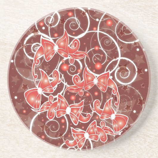 そしてエレガントかわいいクリスマスの弓と星 コースター (正面)