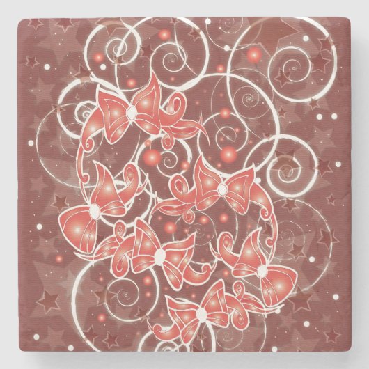 そしてエレガントかわいいクリスマスの弓と星 ストーンコースター (正面)