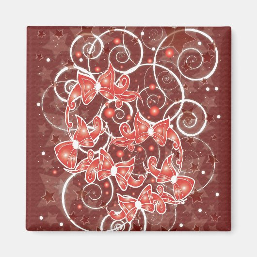 そしてエレガントかわいいクリスマスの弓と星 マグネット (正面)