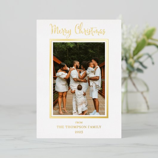 そしてエレガント上品な写真メリークリスマス 箔シーズンカード (立ち正面)