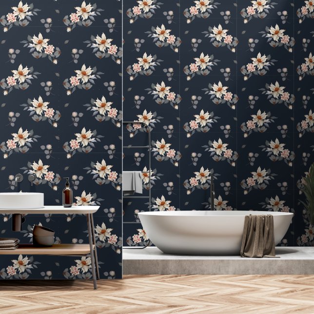 そしてエレガント時代を超越したフローラ 壁紙 (浴室)
