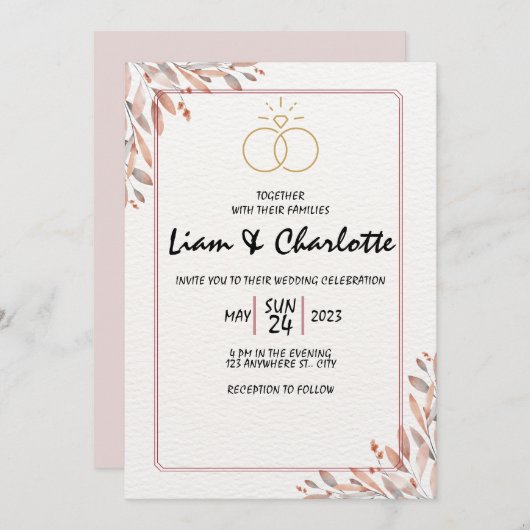 そしてエレガント時代を超越した結婚式招待状テンプレート 招待状 (正面/裏面)