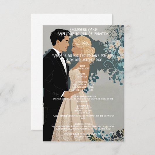 そしてエレガント時代を超越した結婚式招待状デザイン エンクロージャーカード (正面/裏面)