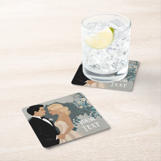 そしてエレガント時代を超越した結婚式招待状デザイン スクエアペーパーコースター (インサイチュ)