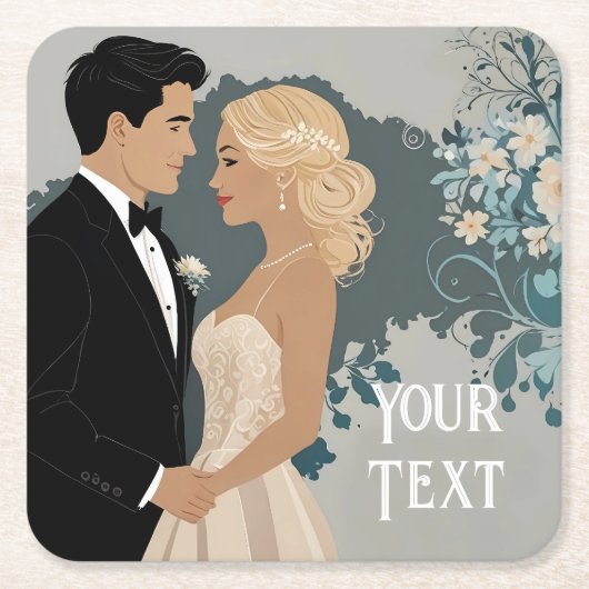 そしてエレガント時代を超越した結婚式招待状デザイン スクエアペーパーコースター (正面)