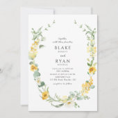 そしてエレガント繊細な黄色いリース結婚の 招待状 (正面)