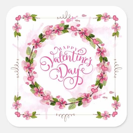そしてエレガント美しいバレンタインのステッカーのシール スクエアシール (正面)