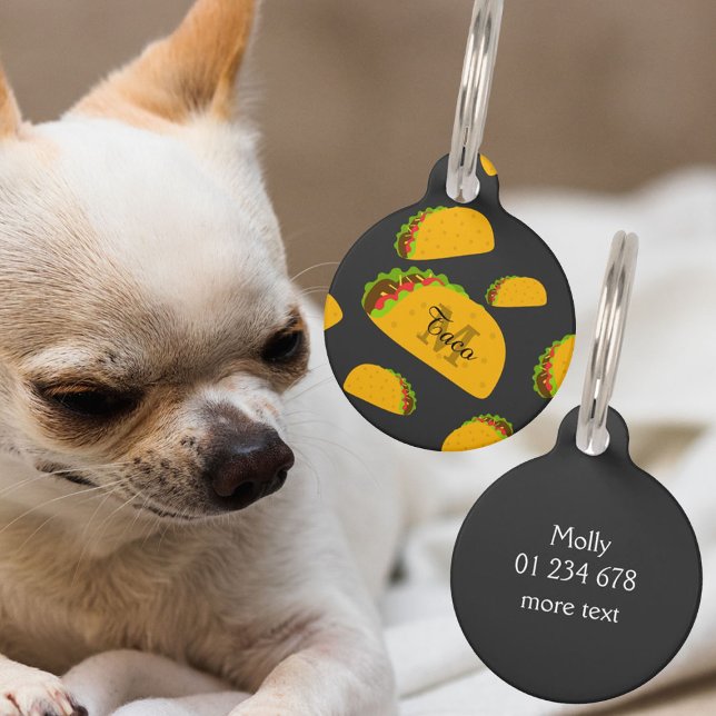 そしてカッコいいおもしろいおいしいタコ柄モノグラム ペット　ネームタグ (Cool and fun yummy taco pattern Monogram Pet Dog ID Tag )