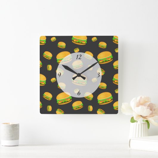 そしてカッコいいおもしろいおいしいナンバーズのバーガーパターン スクエア壁時計 (ホーム)