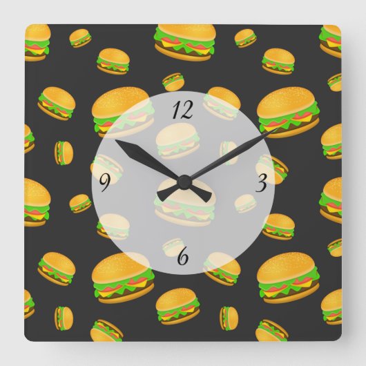 そしてカッコいいおもしろいおいしいナンバーズのバーガーパターン スクエア壁時計 (正面)