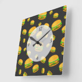 そしてカッコいいおもしろいおいしいナンバーズのバーガーパターン スクエア壁時計 (傾斜)