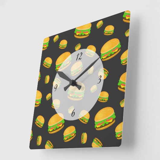 そしてカッコいいおもしろいおいしいナンバーズのバーガーパターン スクエア壁時計 (傾斜)
