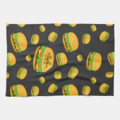 そしてカッコいいおもしろいおいしいバーガーパターンモノグラム キッチンタオル (横)