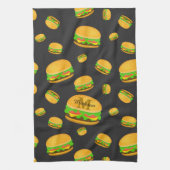 そしてカッコいいおもしろいおいしいバーガーパターンモノグラム キッチンタオル (縦)