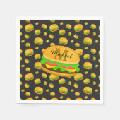 そしてカッコいいおもしろいおいしいバーガーパターンモノグラム スタンダードカクテルナプキン (正面)