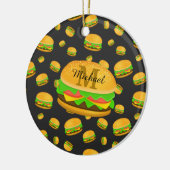 そしてカッコいいおもしろいおいしいバーガーパターンモノグラム セラミックオーナメント (左)