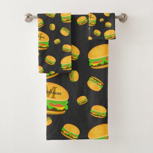 そしてカッコいいおもしろいおいしいバーガーパターンモノグラム バスタオルセット (インサイチュ)