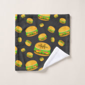 そしてカッコいいおもしろいおいしいバーガーパターンモノグラム バスタオルセット (ウォッシュタオル)