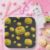 そしてカッコいいおもしろいおいしいバーガーパターンモノグラム ペーパープレート (パーティー)