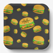 そしてカッコいいおもしろいおいしいバーガーパターンモノグラム ペーパープレート (正面)