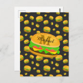 そしてカッコいいおもしろいおいしいバーガーパターンモノグラム ポストカード (正面/裏面)