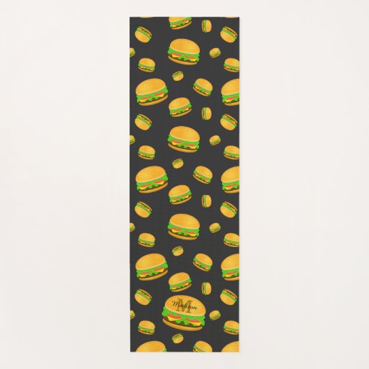 そしてカッコいいおもしろいおいしいバーガーパターンモノグラム ヨガマット (正面)